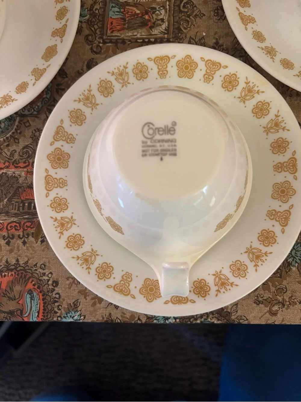 Three Vintage Corelle Butterfly Gold Tea Cups and Saucers